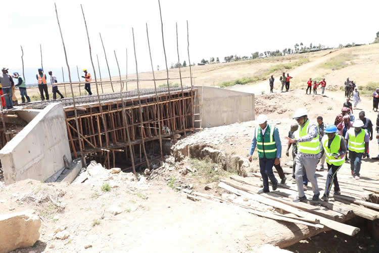 The ongoing construction of a modern bridge in Kedowa-Manyatta